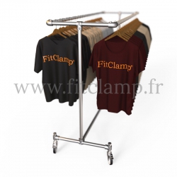 Porte-vêtements double largeur en structure tubulaire acier galvanisé. En situation 6. FitClamp