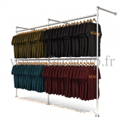 Double wall-mounted clothes rail - tubular structure. Perfect for shop layouts. FitClamp