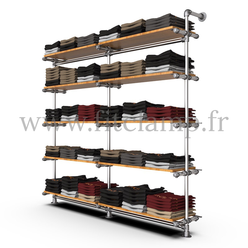 Structure étagère tubulaire double - 5 niveaux - FitClamp