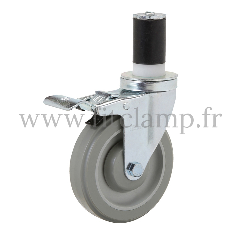 Castor with brake for Ø C42 tube. Wheel Ø 100 mm