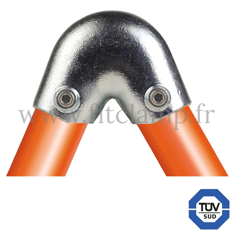 Raccord tubulaire Coude 40°-70° (123) pour une assemblage tubulaire. Compatible pour fixer 2 tubes.