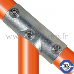 Conector tubular 127: T largo inclinado compatible con 3 tubos para montaje tubular. FitClamp