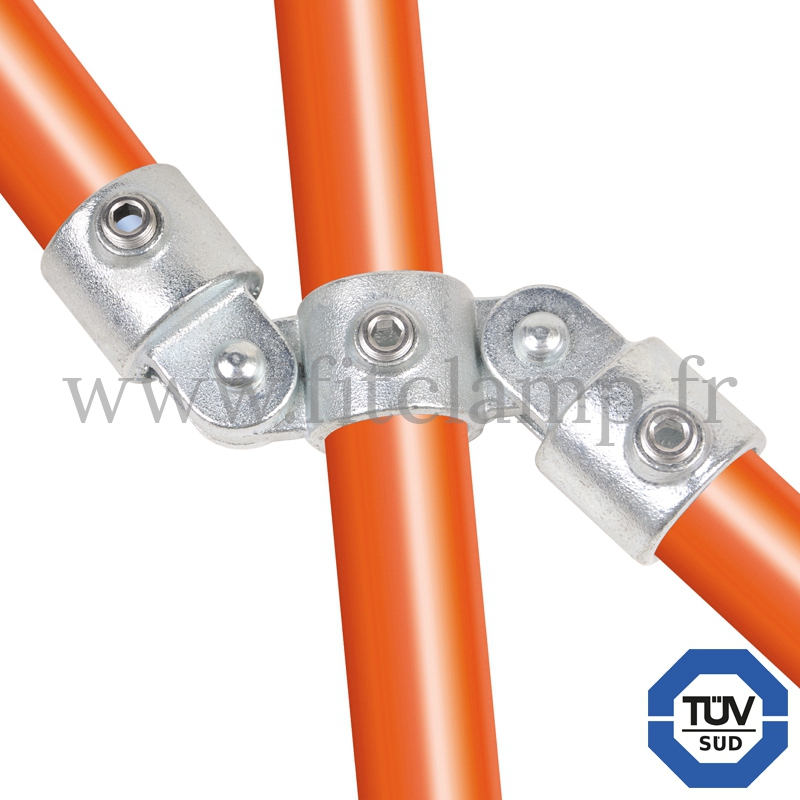 Conector tubular 167: Cruz giratoria 180° vertical para montaje tubular. Se montan con una simple llave Allen