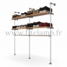 Double-width shelving with hanging wardrobe. Tubular structure. Its industrial style is right on trend