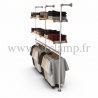 Double-width shelving with hanging wardrobe. Tubular structure. Easy to install