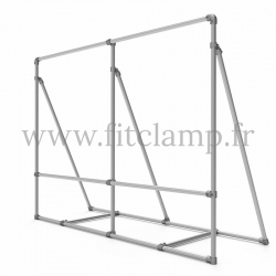 Mobile display frame for tension banner on aluminium tubular structure. Easy to install. FitClamp.