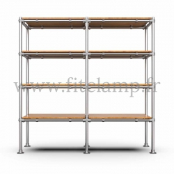Etagère droite double en structure tubulaire C42 en acier galvanisé. 4 niveaux. Face avant. FitClamp