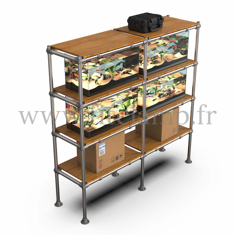 C42 Tubular double upright shelving unit: Furniture in tubular structure. FitClamp