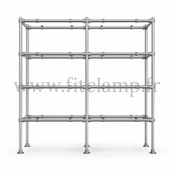 Etagère droite double en structure tubulaire C42 en acier galvanisé. 4 niveaux vides.  FitClamp