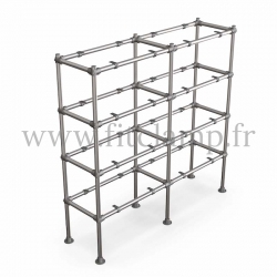 Etagère droite double en structure tubulaire C42 en acier galvanisé. 4 niveaux sans tablettes. FitClamp