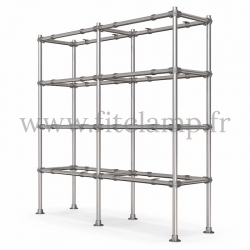 Etagère droite double en structure tubulaire C42 en acier galvanisé. 4 niveaux sans tablette. FitClamp