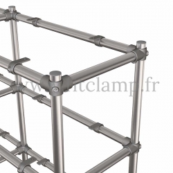 Etagère droite double en structure tubulaire C42 en acier galvanisé. 4 niveaux. Raccord tubulaire angle sans tablette. FitClamp