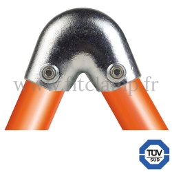 Conector tubular 123: Codo 40°-70° compatible con 2 tubos para montaje tubular. FitClamp. con doble protección de galvanizado