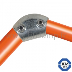 Tube clamp fitting 124 for tubular structures: Variable elbow 15- 60° clamp, compatible for use with 2 tubes. FitClamp