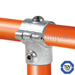 Rohrverbinder 136: Kurzes T-Stück mit Bolzen (aufklappbar), geeignet für 2 Rohre für Rohrkonstruktion. FitClamp