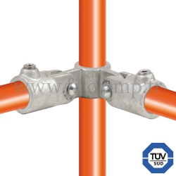 Conector tubular 168: Cruz giratoria 90° vertical para montaje tubular. Con doble protección de galvanizado