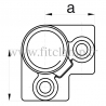 Raccord tubulaire Coude 90° type corner (128) pour un assemblage tubulaire.  Compatible pour fixer 3 tubes. Dessin technique