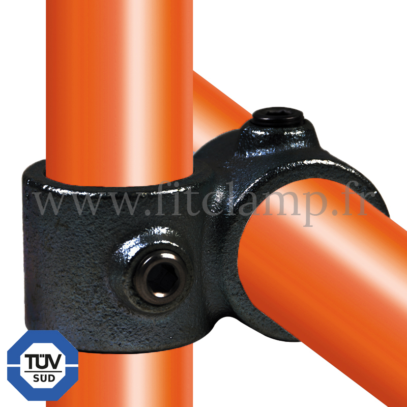 90° Black crossover tube clamp fitting 161 for tubular structures. FitClamp