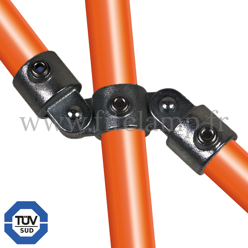 Schwarz Rohrverbinder 167 : Gelenkstück doppelt 180° vertikal für Rohrkonstruktion. Mit zweifacher Schutzverzinkung. FitClamp.