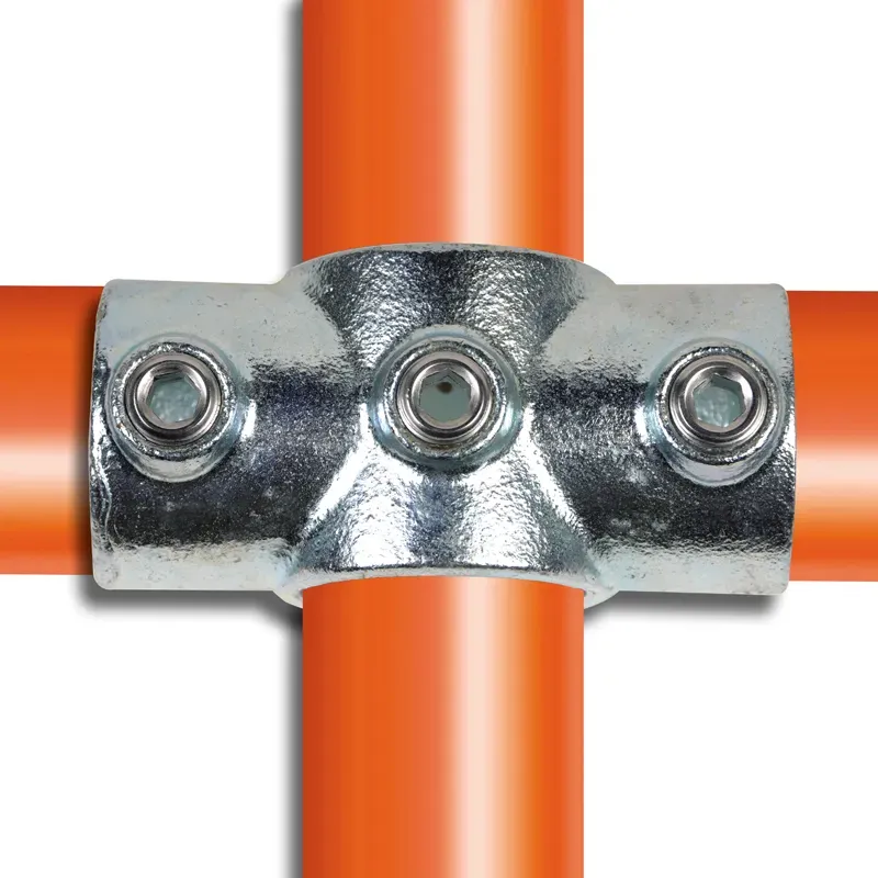 Tube clamp fitting for tubular structures: Reducing socket cross. with double galvanised protection