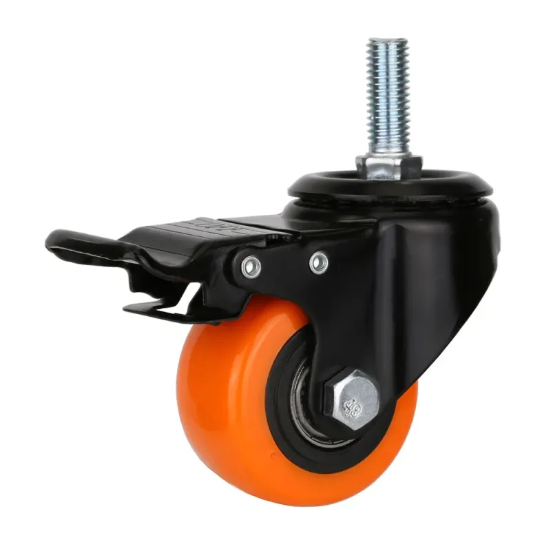 360° Caster - Threaded - Black - With brake - Black/Orange