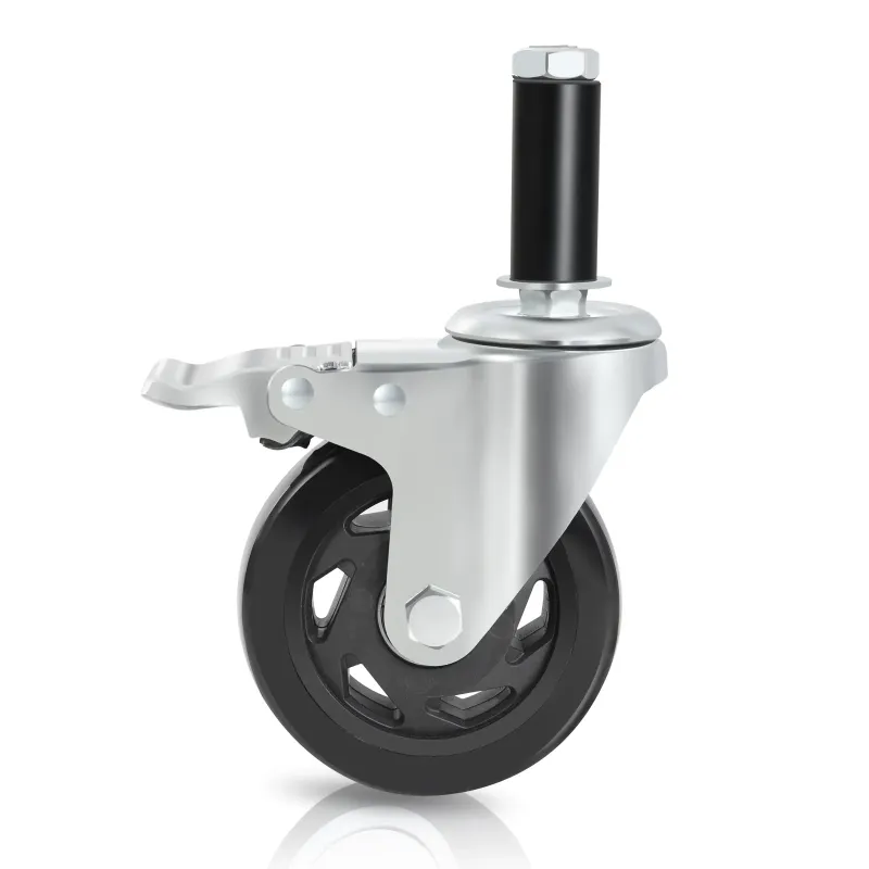 Roulette silver - Tube rond - Avec frein - Noir/Noir