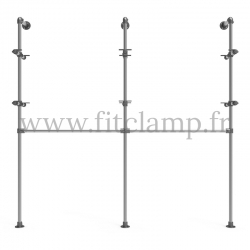 Etagère double avec penderie en structure tubulaire en acier galvanisé. En situation sans tablette. FitClamp