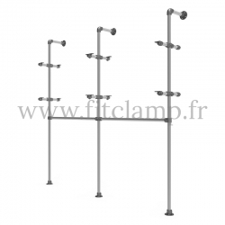 Etagère double avec penderie en structure tubulaire en acier. En situation sans tablette. FitClamp
