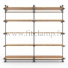 Double-width 5-level shelving with hanging wardrobe. Tubular structure. A trendy, industrial design for interior renovations