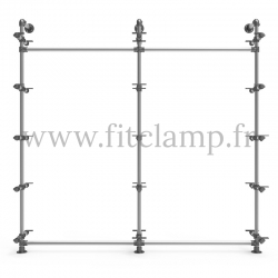 Double-width 5-level shelving with hanging wardrobe. Tubular structure. Quick and easy assembly with an Allen key (provided).