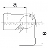 Conector tubular 116A: Codo intermedio bis compatible con 3 tubos para montaje tubular. FitClamp