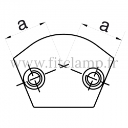 Tube clamp fitting 124 for tubular structures: Variable elbow 15- 60° clamp, compatible for use with 2 tubes. Easy to install