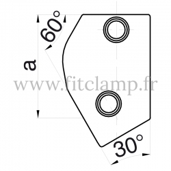 Raccord tubulaire T court 30°-60° (129) pour un assemblage tubulaire. Compatible pour fixer 2 tubes. Dessin technique