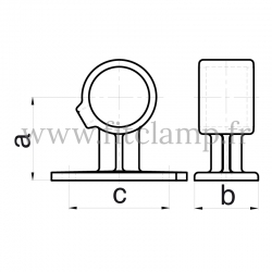 Raccord tubulaire Patte de fixation traversante (143) pour un assemblage tubulaire. Double galvanisation. Dessin technique