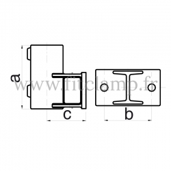 Tube clamp fitting 145 for tubular structures: Horizontal railing side support.