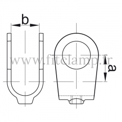 Raccord tubulaire Croix décalé type U (160) pour un assemblage tubulaire. Double galvanisation. plan