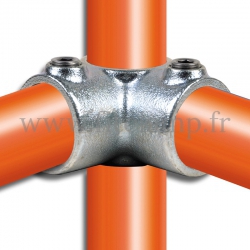 Tube clamp fitting 116  for tubular structures: 3-way through tube clamp, compatible for use with 3 tubes. FitClamp