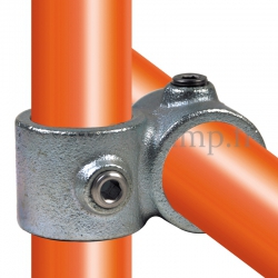 Rohrverbinder - Kreuzstück vorgesetzt in 2 verschiedenen Größen für Rohrkonstruktion. mit zweifacher Schutzverzinkung.